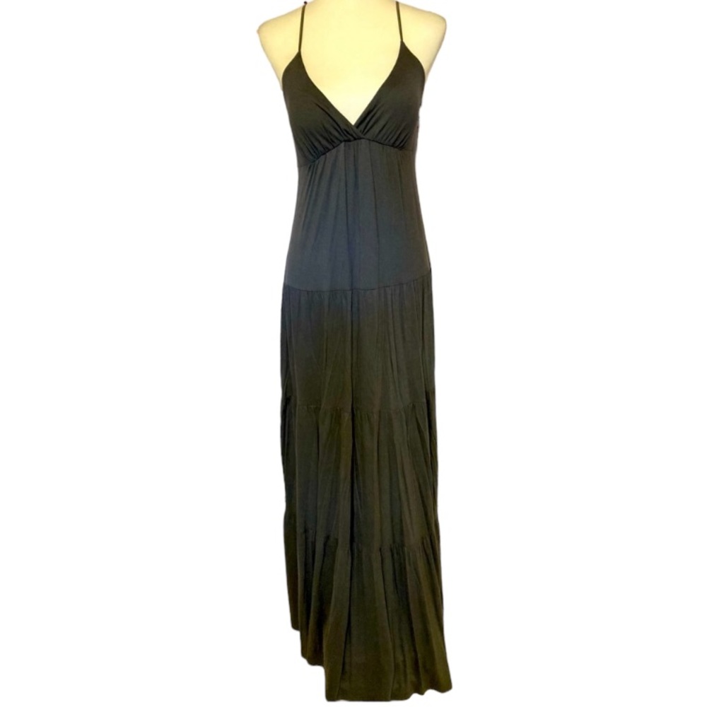 Misope women’s sleeveless steel grey maxi dress. Adjustable, shoulder straps.